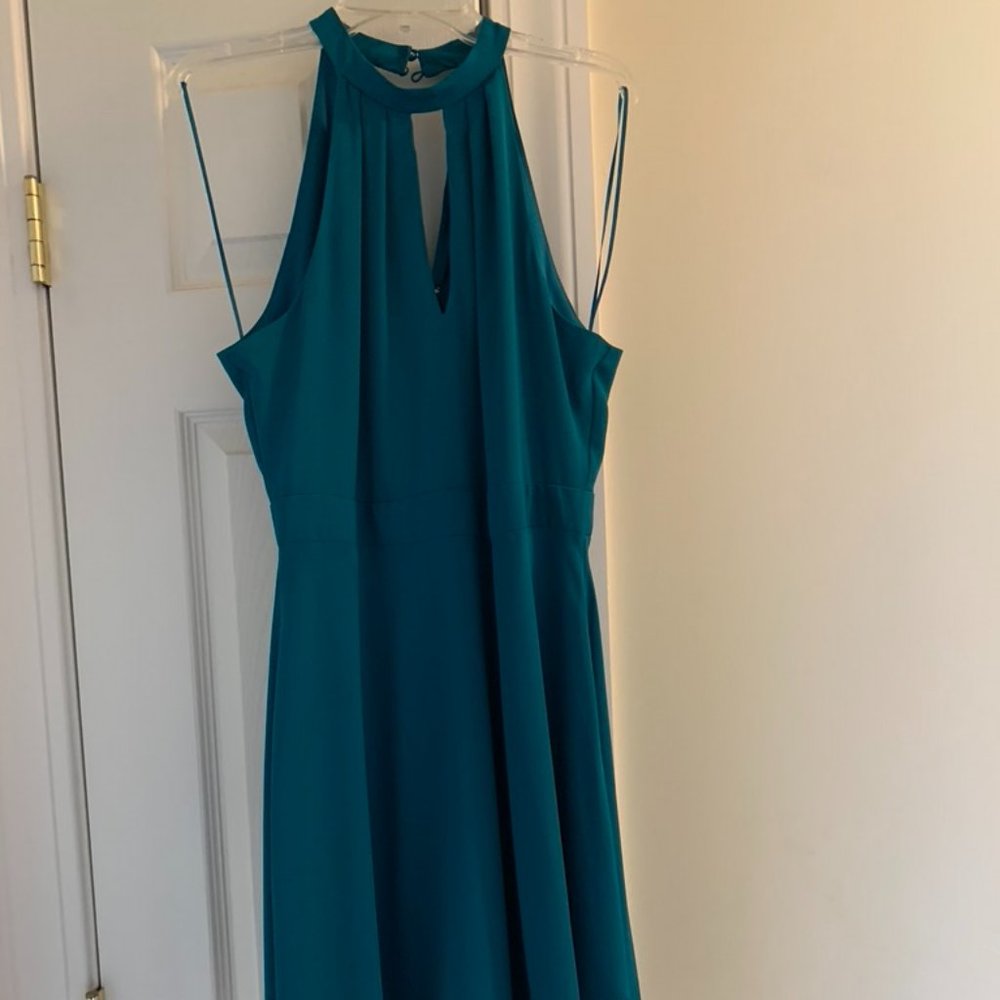 Express teal keyhole mini swing dress